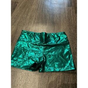 iEfiEL Girls Green Metallic Shiny Dance Shorts Size 12 Gymnastics Rave Booty